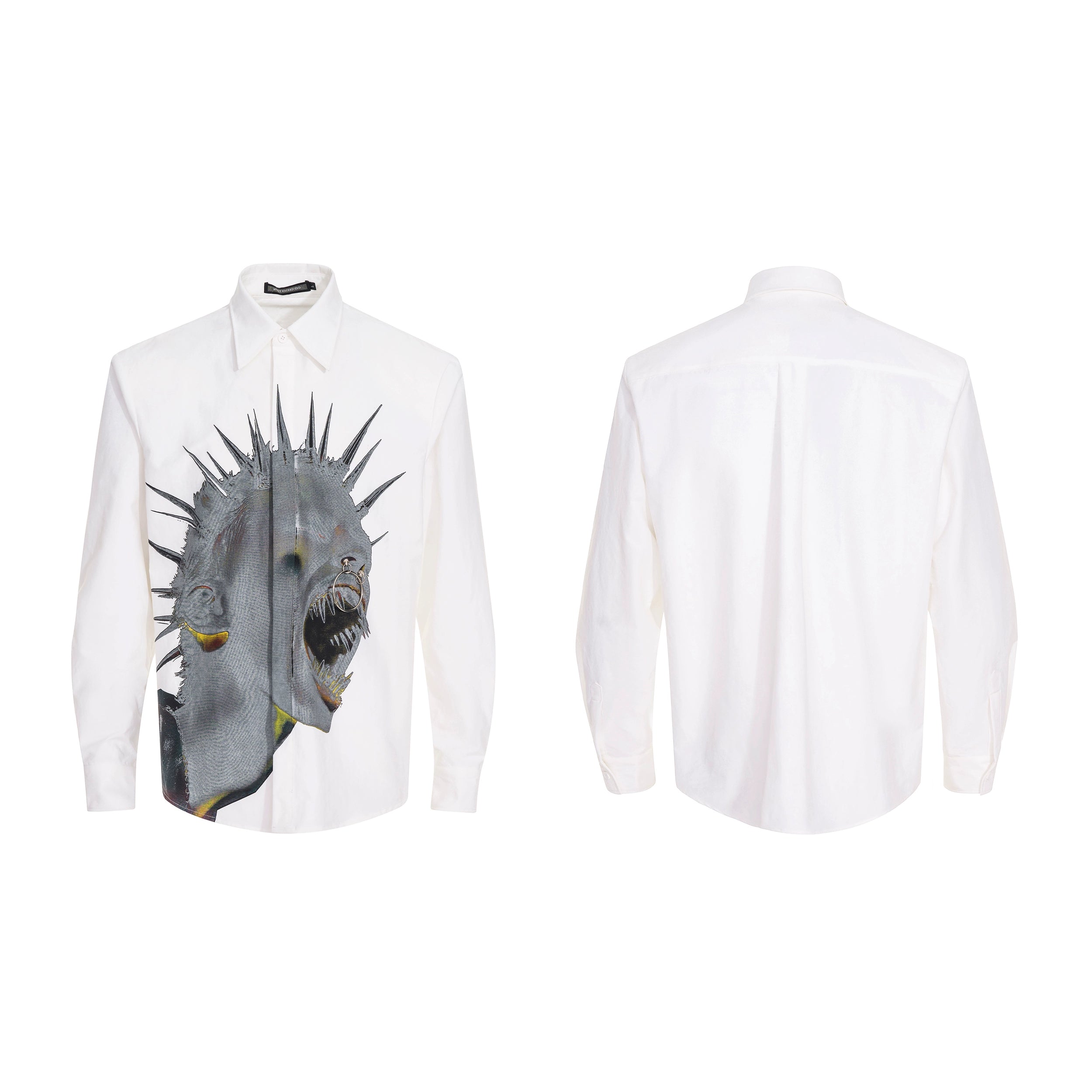 Button-Up Shirt with Punk Scream Graphic Print