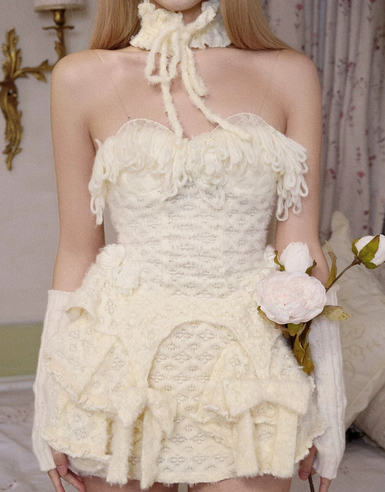 Ivory Fringe Knit Corset Top