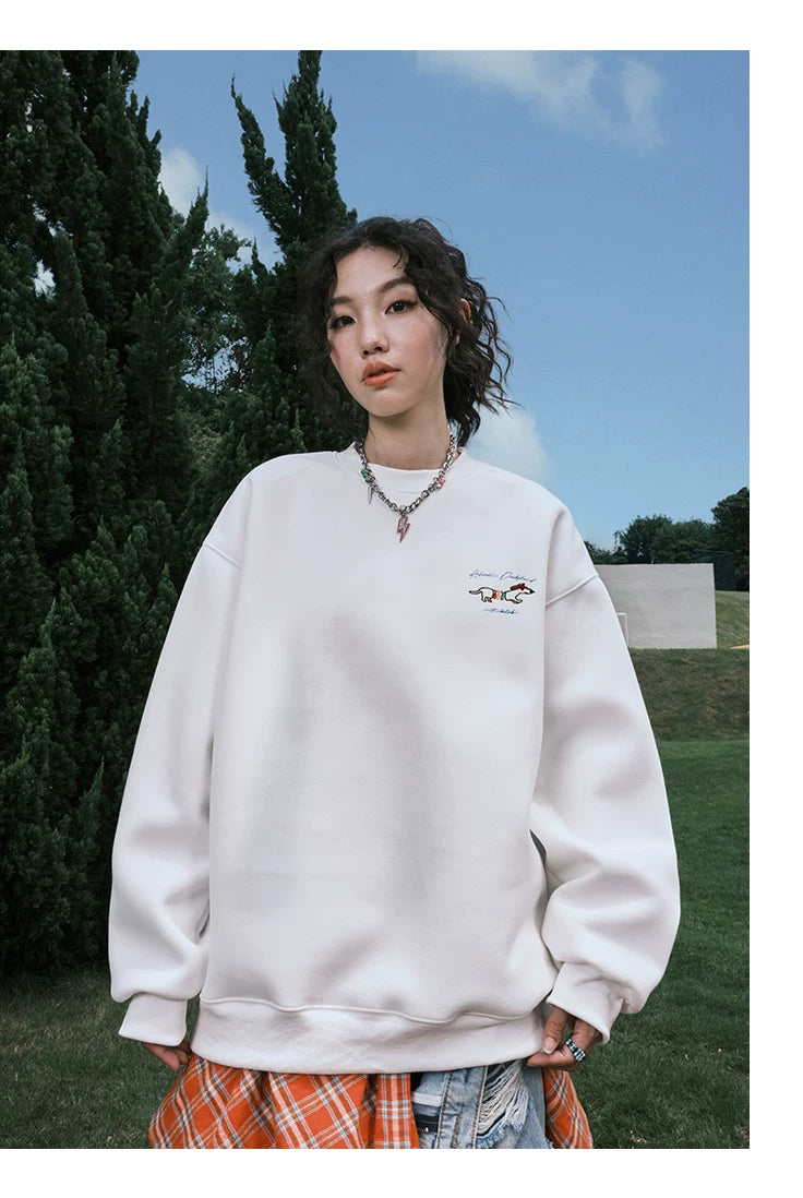 Embroidered Dachshund Graphic Oversized Sweatshirt