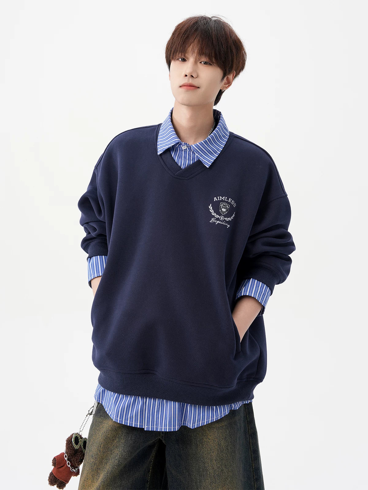 Aimless Crest Layered V-Sweatshirt