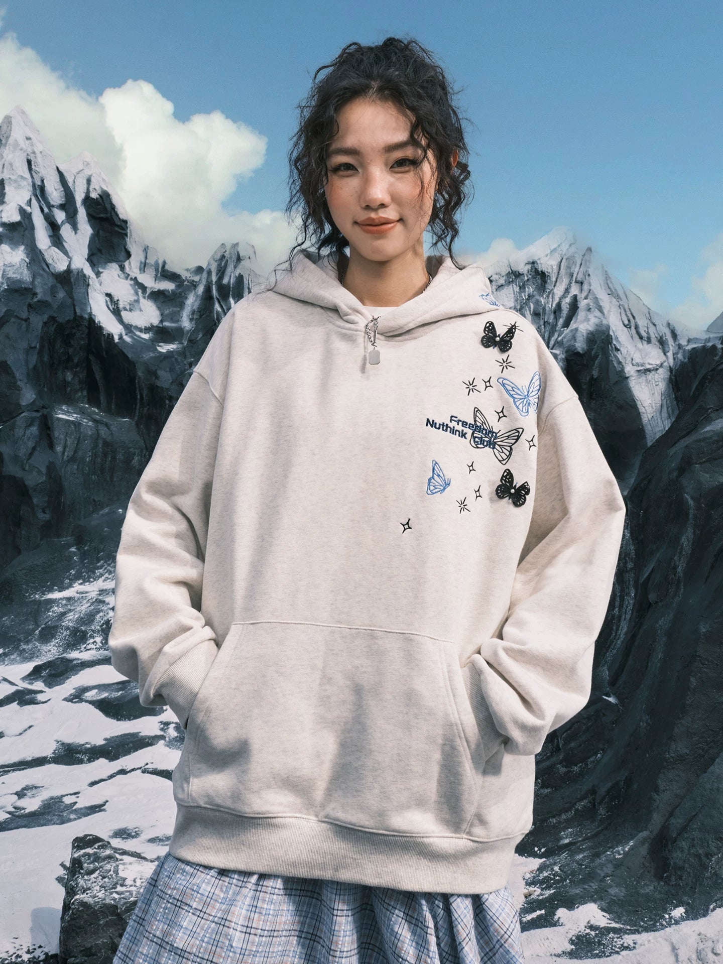 Butterfly Embroidered Oversized Pullover Hoodie