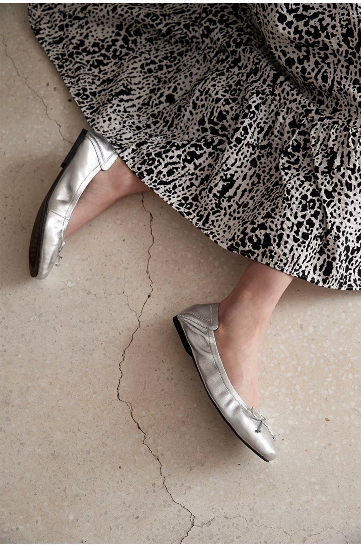 Silver Bow Ballet Flats