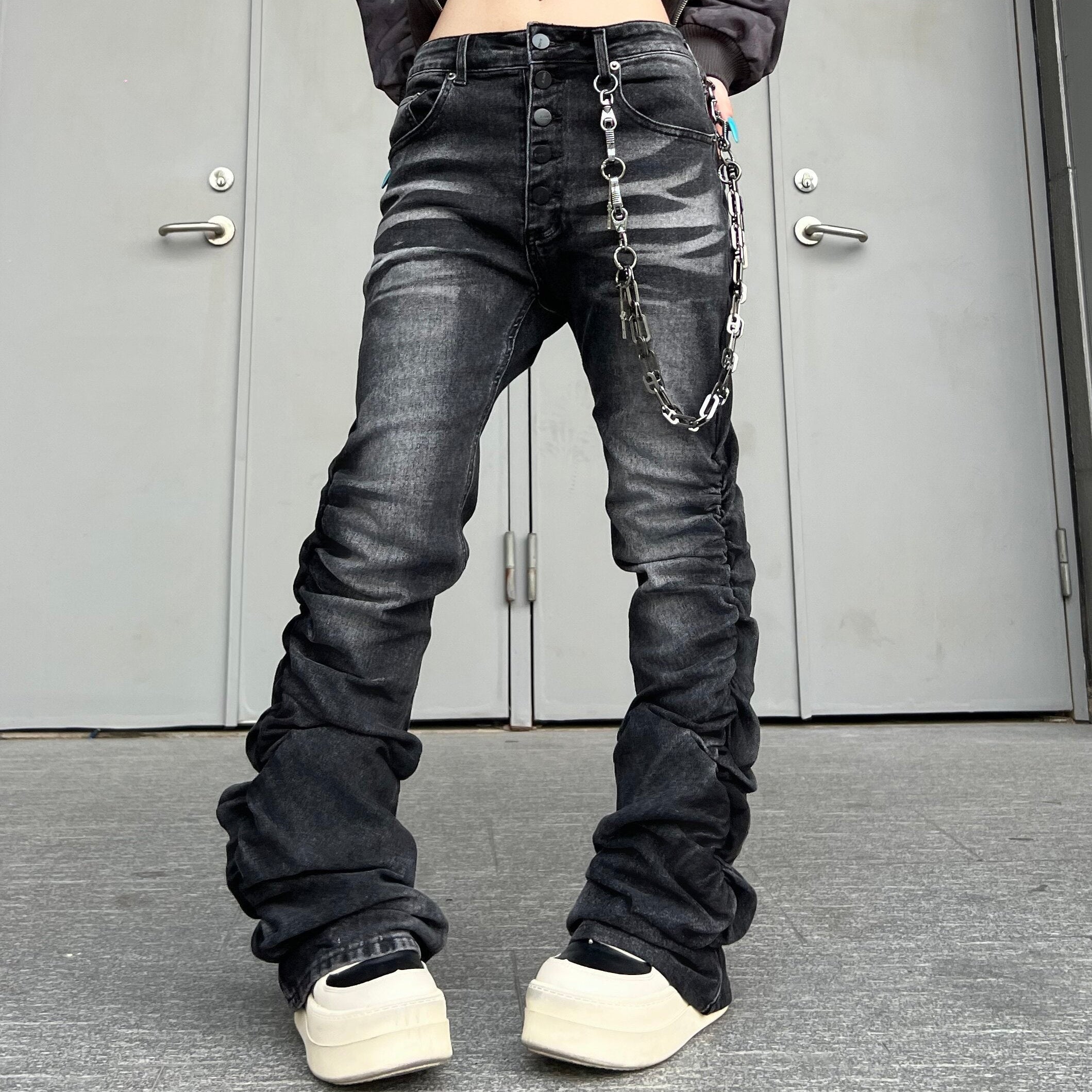 Men's Washed Stacked Straight-Leg Jeans