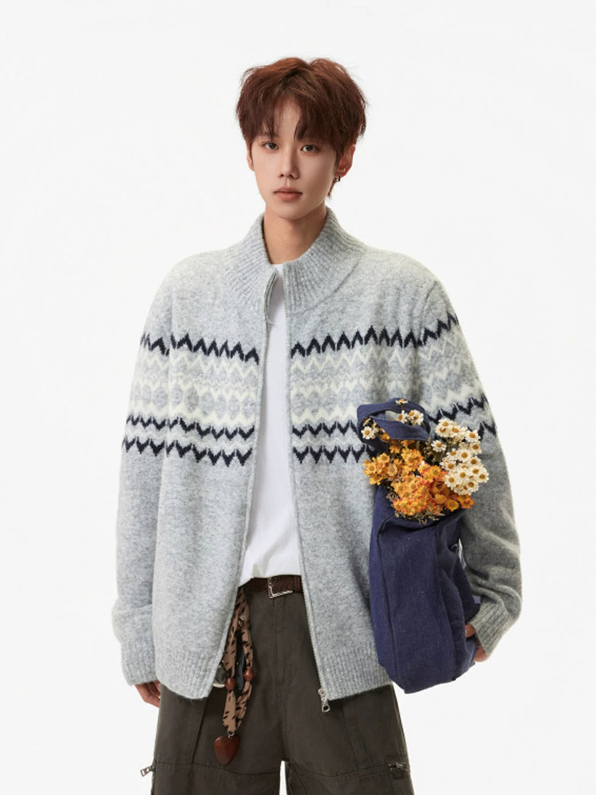 Frostline Zigzag Knit Zip Cardigan