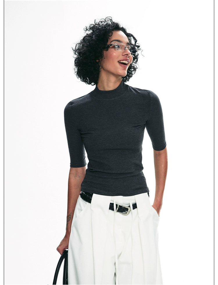 Mock Neck Half-Sleeve Top
