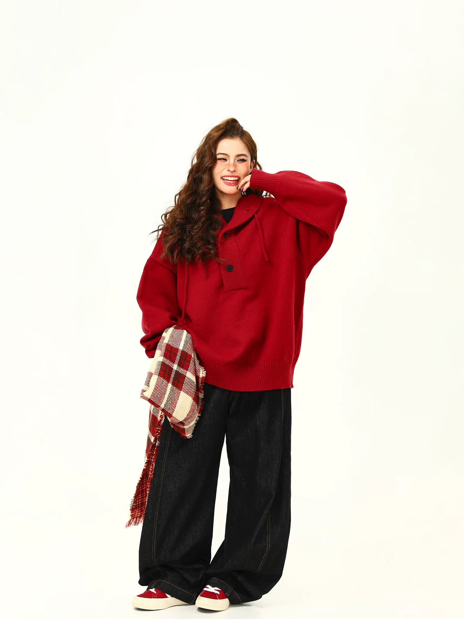 Cranberry Puff Knit Hoodie Sweater