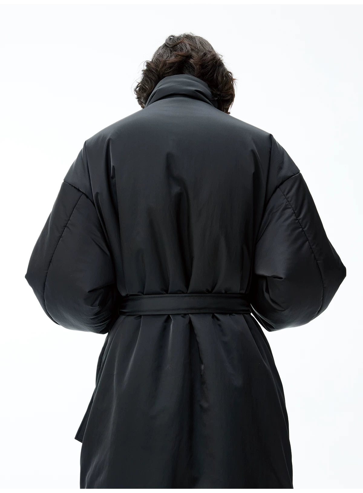 High Stand Collar Belted Long Puffer Coat