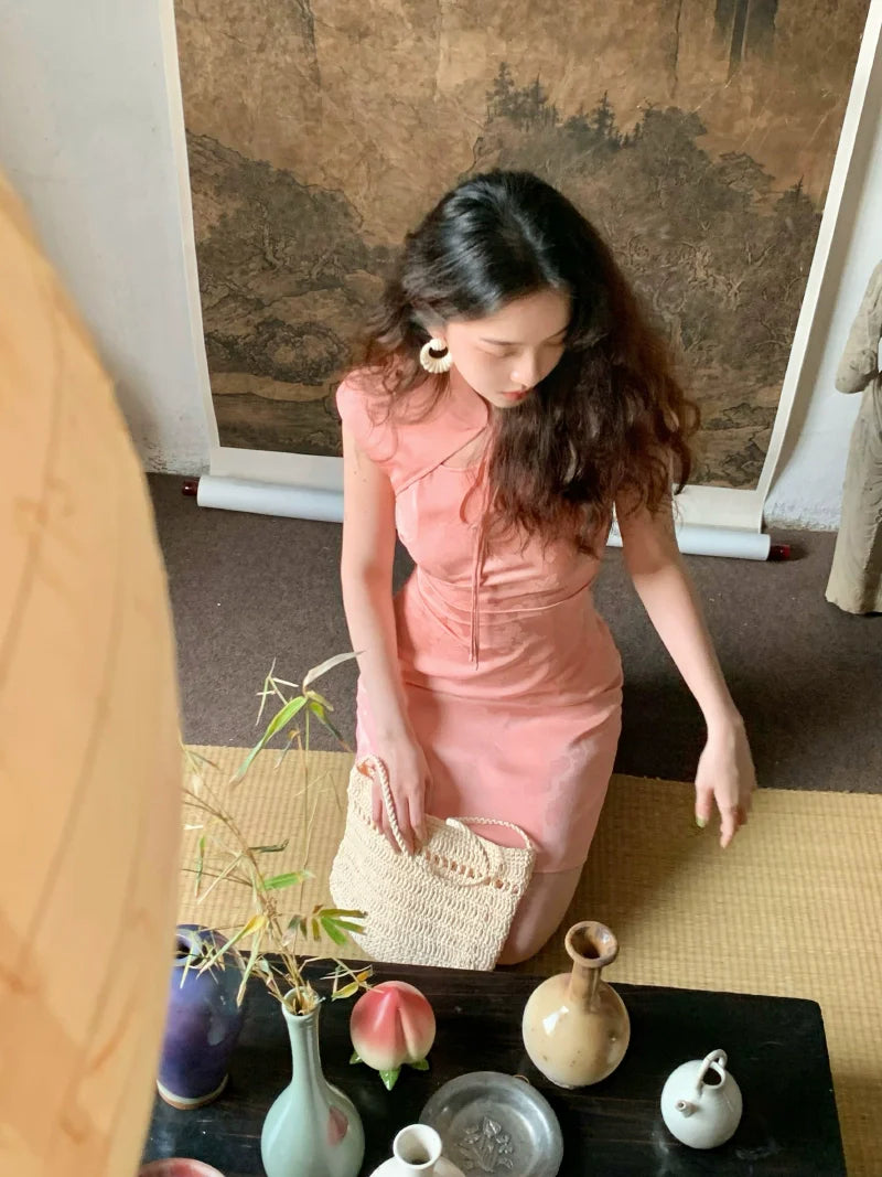 Satin Cheongsam-Inspired Mini Dress