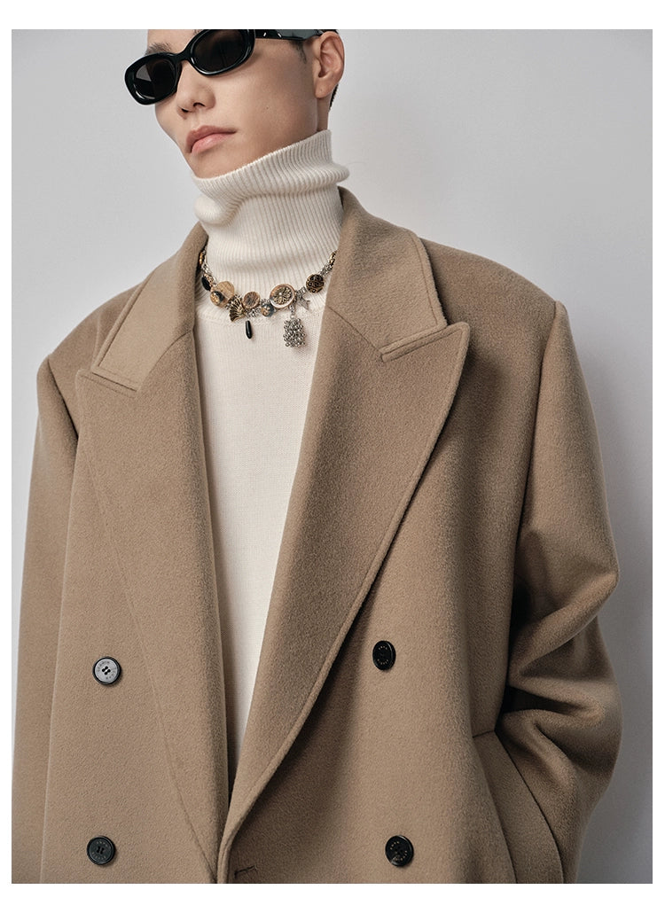 Wide-Shoulder Structured Single-Faced Wool Coat