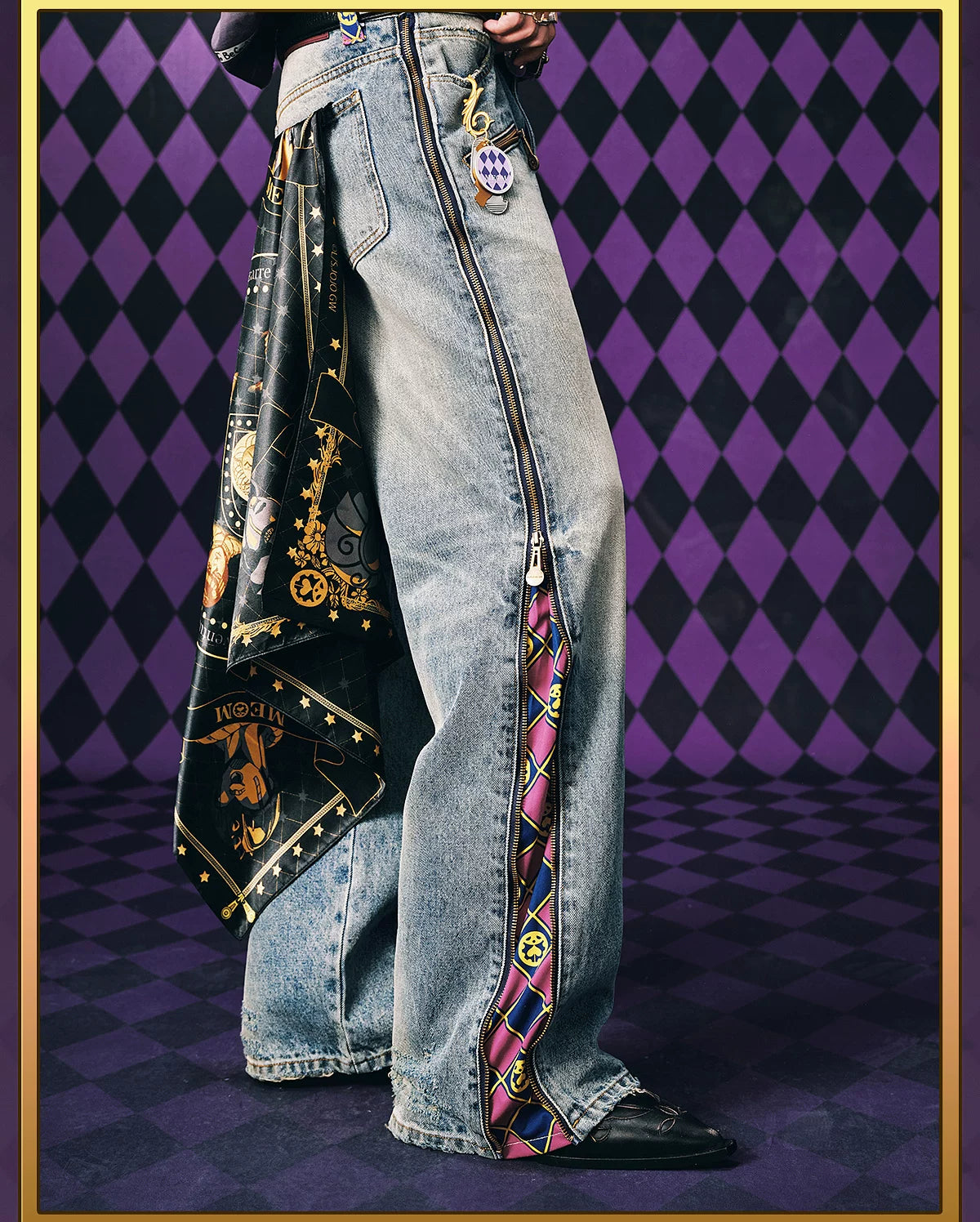 JOJO Collaboration Wide-Leg Side-Zip Jeans