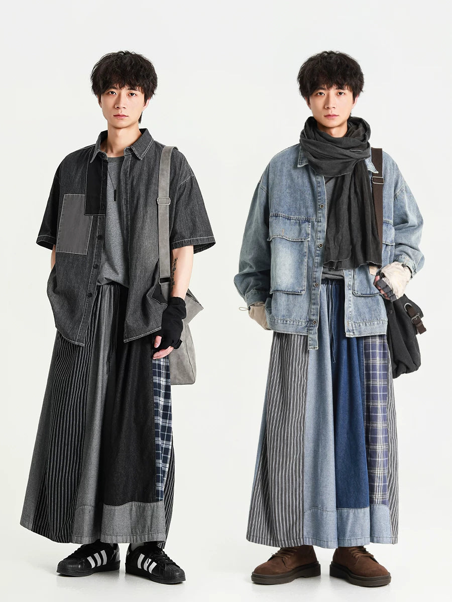 Oversized Patchwork Denim Skirt Pants