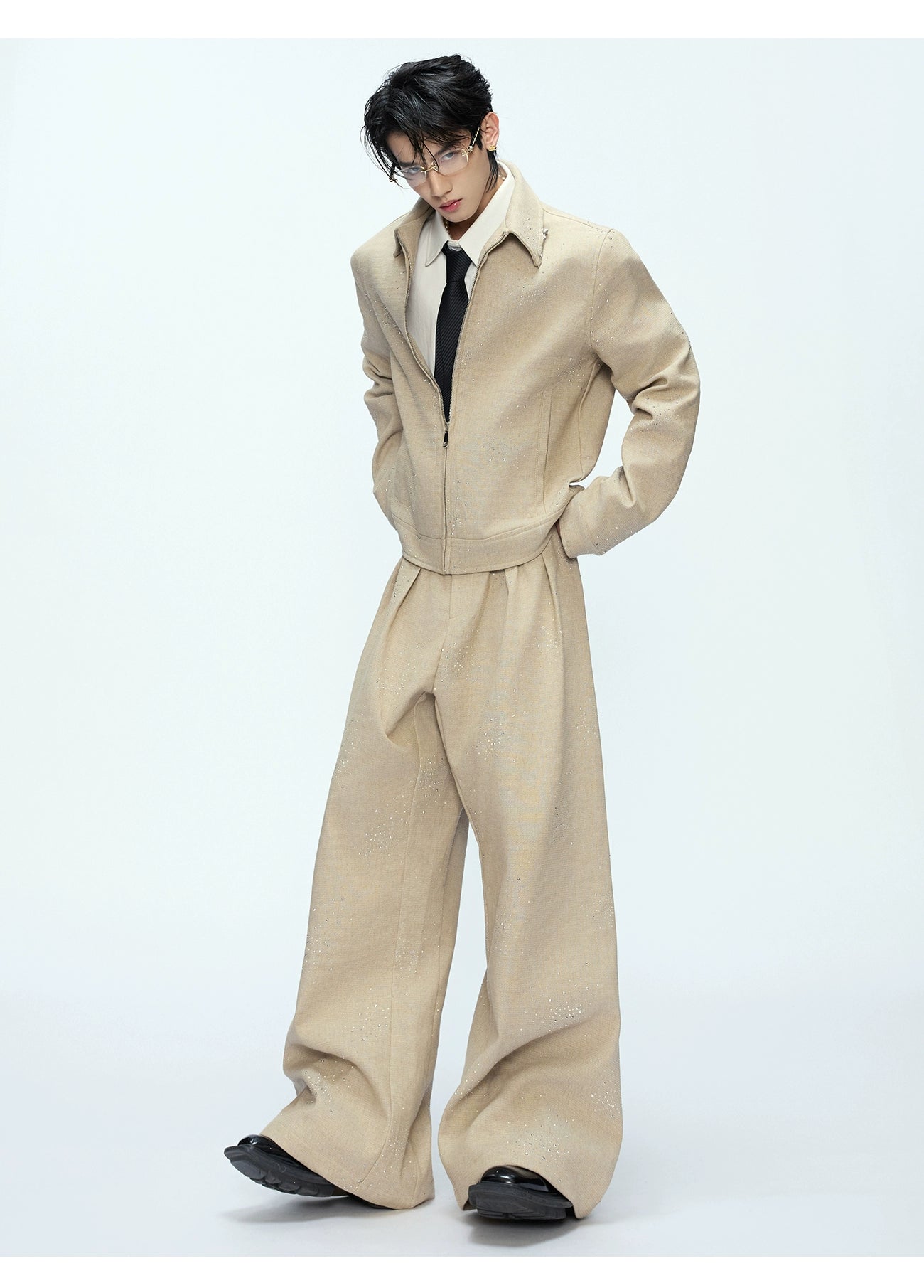 Glitter Zip-Up Jacket and Pants Setup