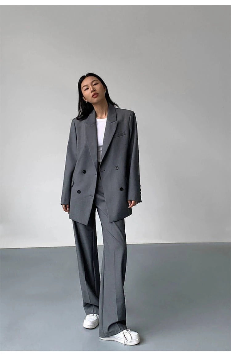 High-Waist Loose Wide-Leg Suit Trousers - chiclara