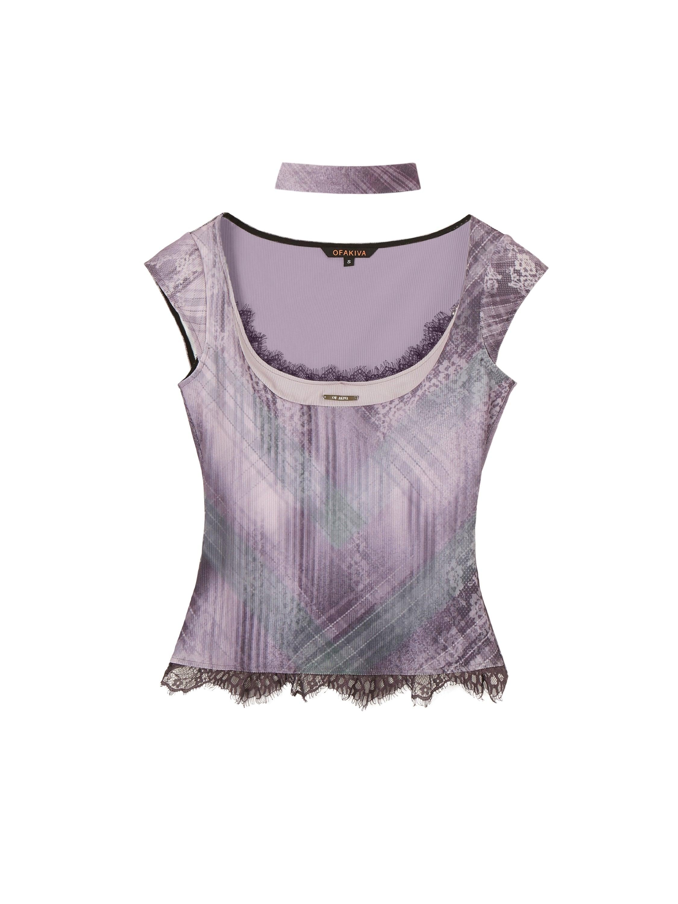 Of Akiva Vintage-Inspired Plaid Camisole Top - Women'S Sleeveless Scoop Neck Blouse With Lace Trim And Matching Choker