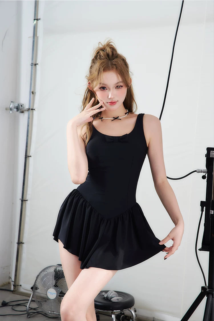 Midnight Ballet Bow Skater Swim Dress