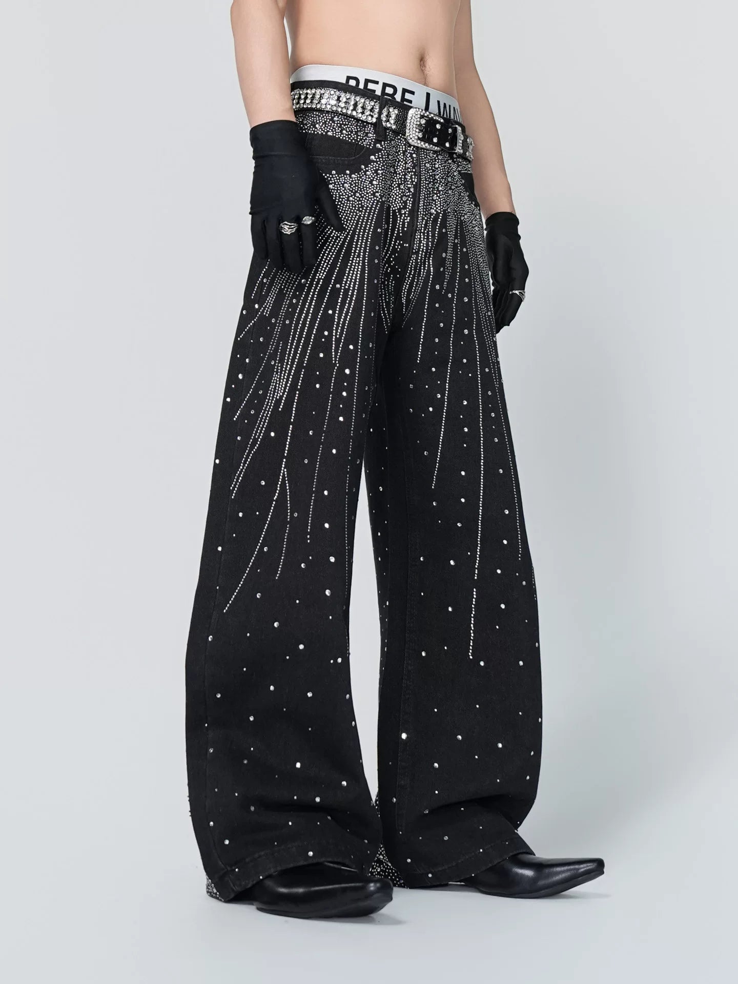 Starlit Cascade Rhinestone Wide-Leg Jeans