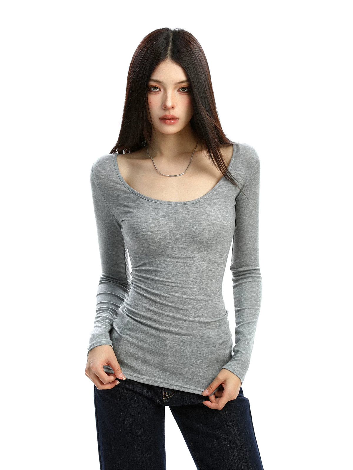 Lace Veil Scoop Neck Long Sleeve Top