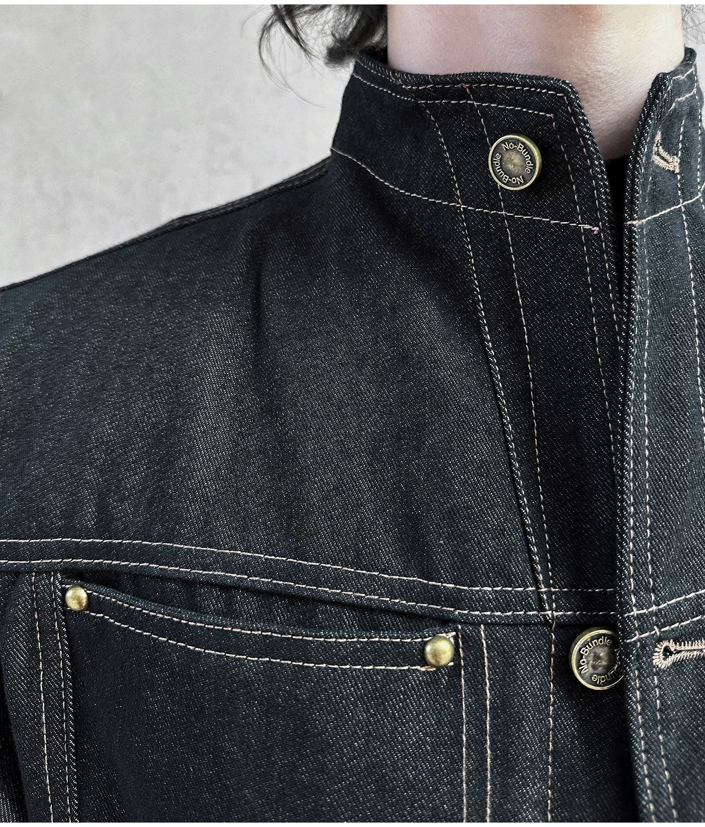 Iron Grid High-Collar Utility Denim Jacket