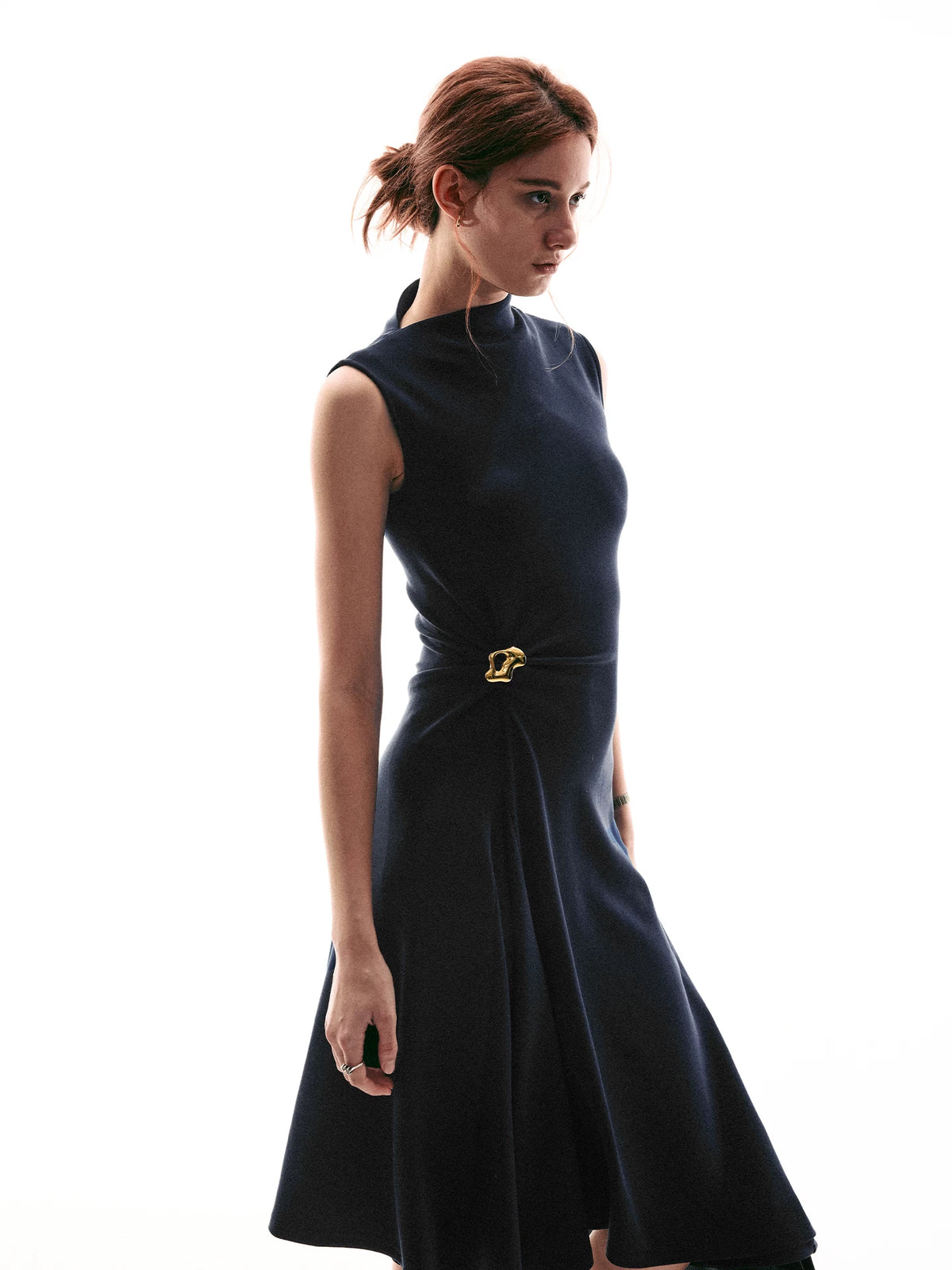Sculpted Buckle Fit-Flare Dress