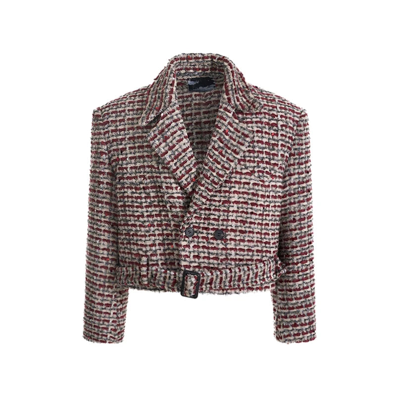 Shoulder-pad Cropped Tweed Blazer