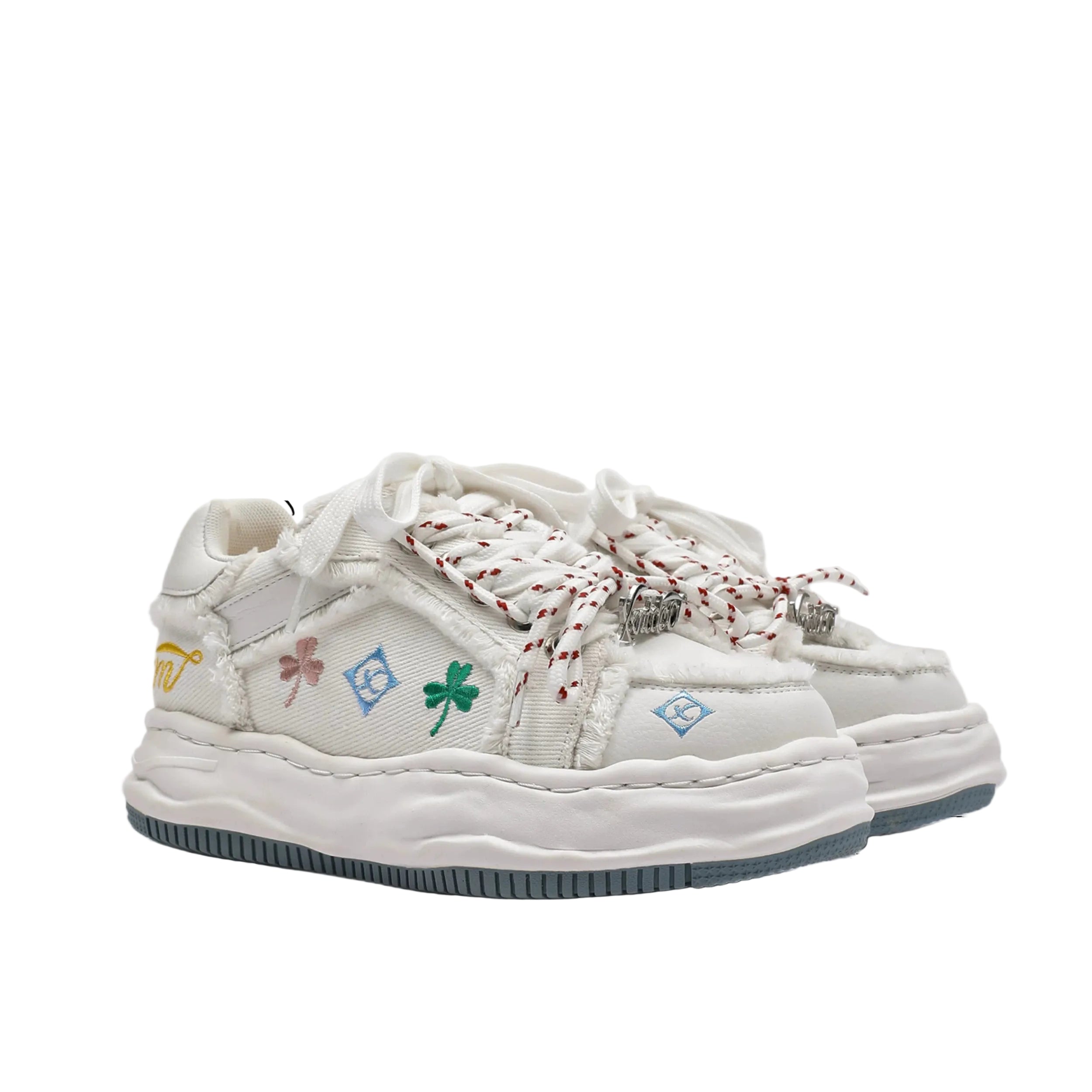 Distressed Embroidered Platform Sneakers