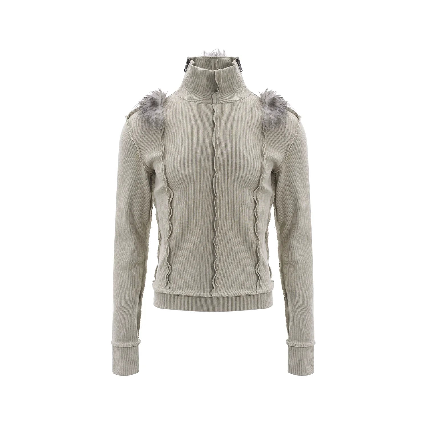 Faux Fur Shoulder Zip-Up Sweatshirt