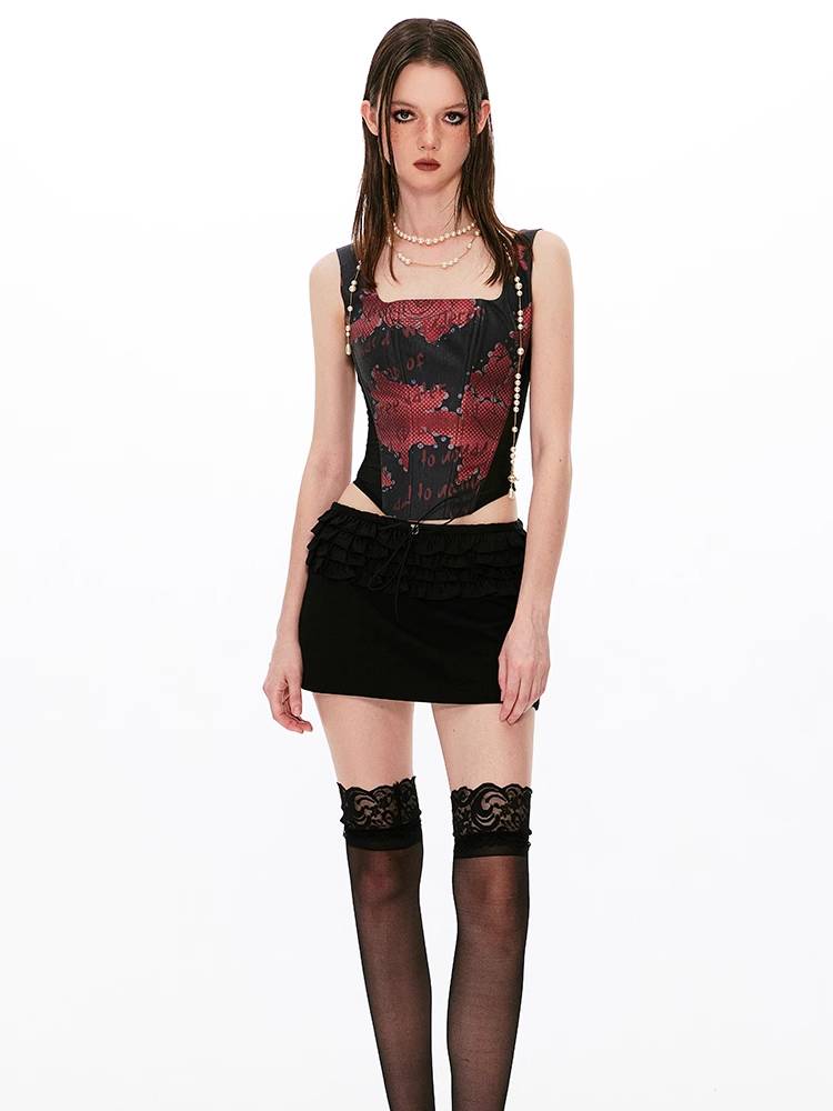 Gothic Red Print Corset Top