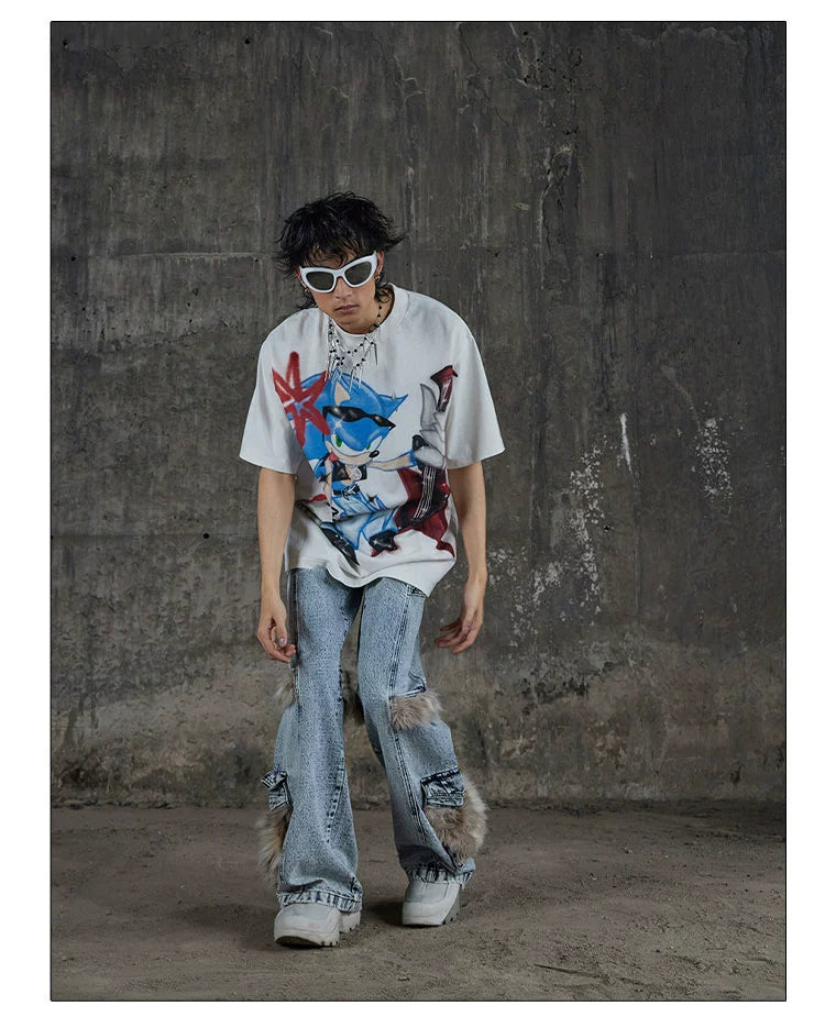 Y2K Graffiti Sonic Graphic Oversized Tee