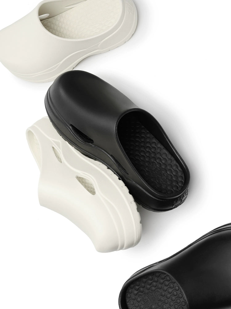 Black and White Slip-On Clogs