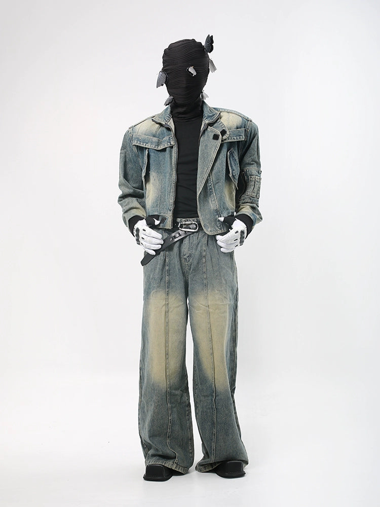 Vintage-Wash Denim Jacket and Wide-Leg Jeans