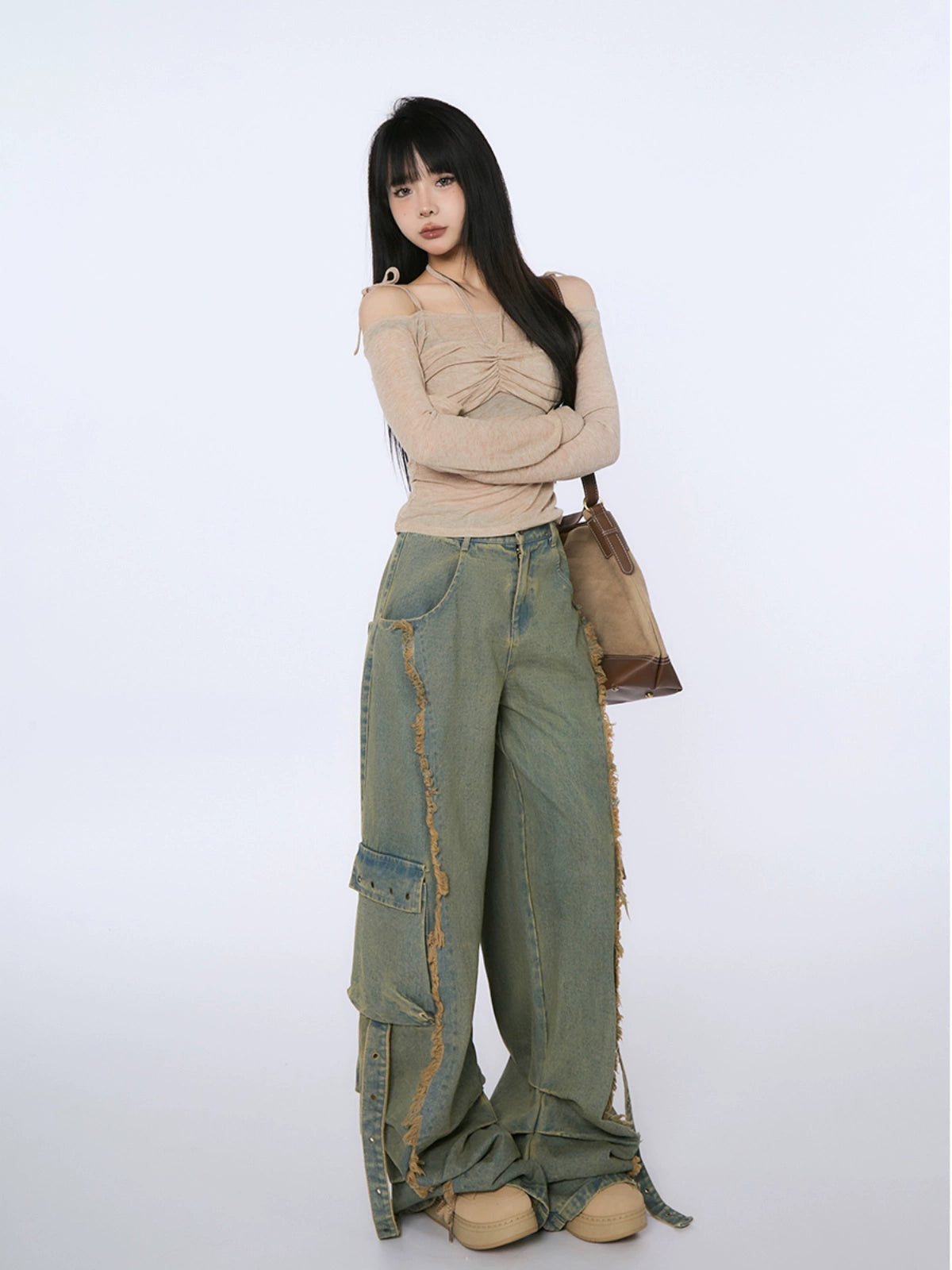 Spicy High-Waist Distressed Wide-Leg Jeans - chiclara