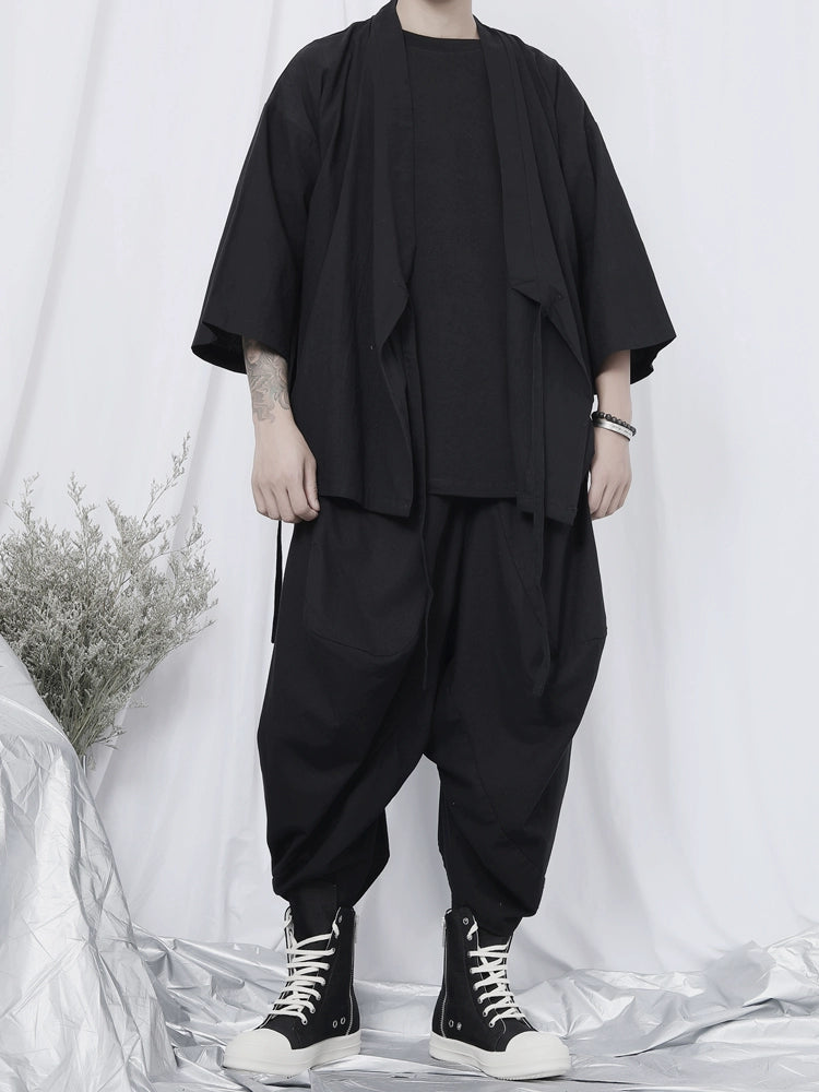 Black Wrap Kimono Shirt
