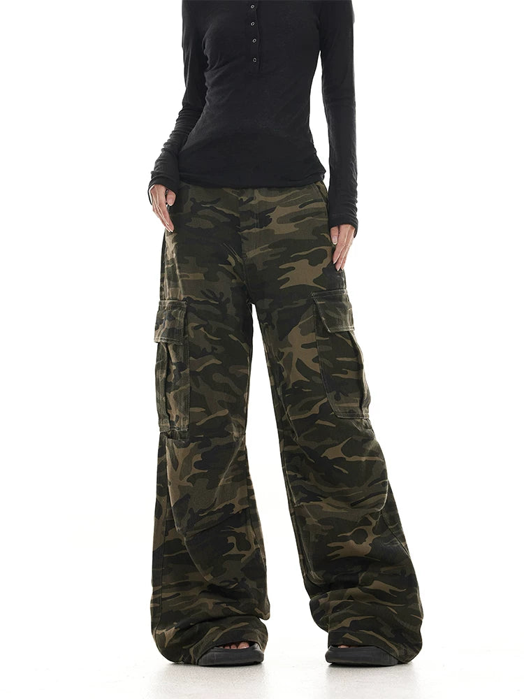 Washed camo cargo pants side view