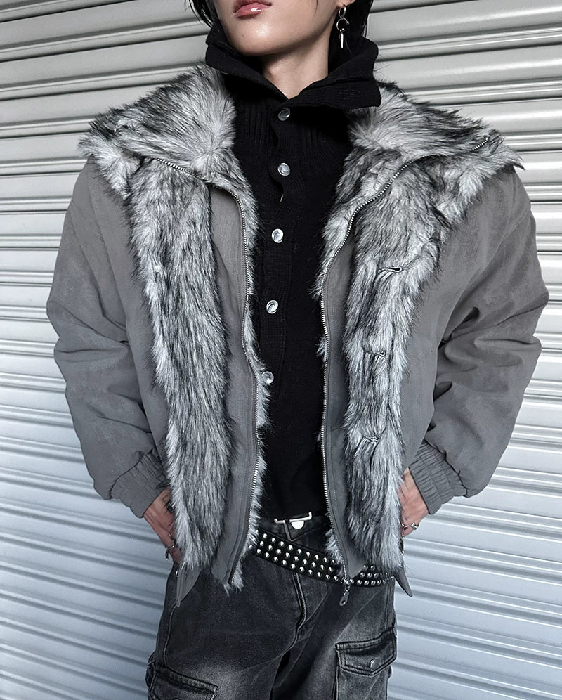 Frostbite V-Line Wolf-Fur Bomber Jacket