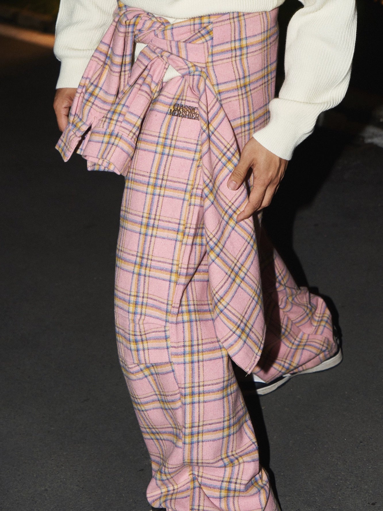 Pink Plaid Wide-Leg Pants