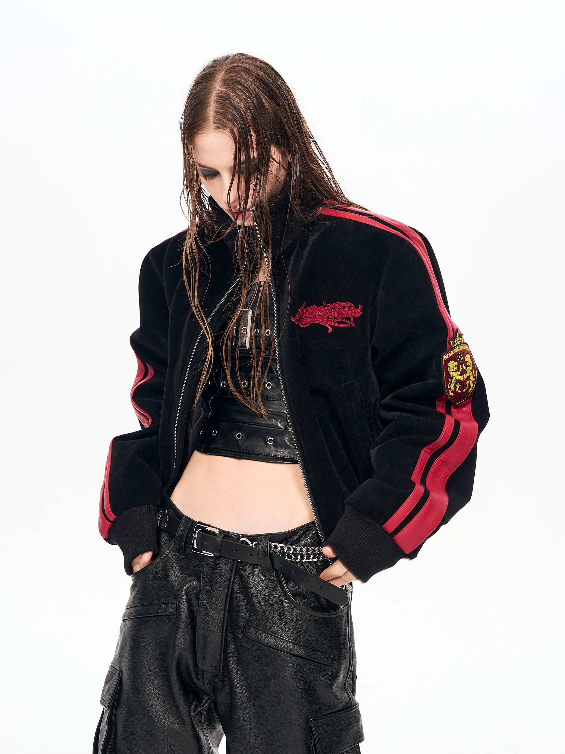 Crimson Crest Varsity Suede Jacket