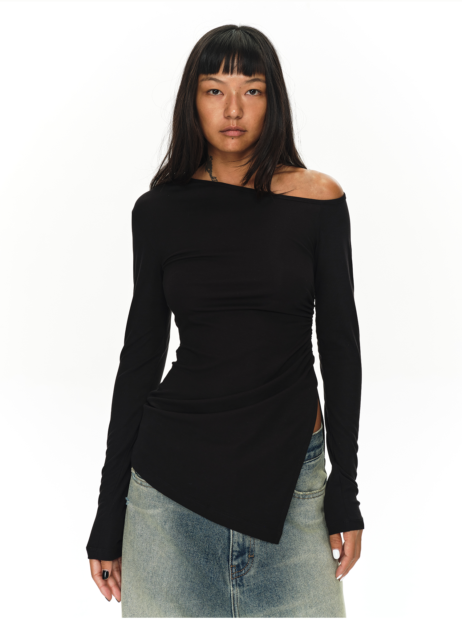 Black Asymmetric Long Sleeve T-shirt