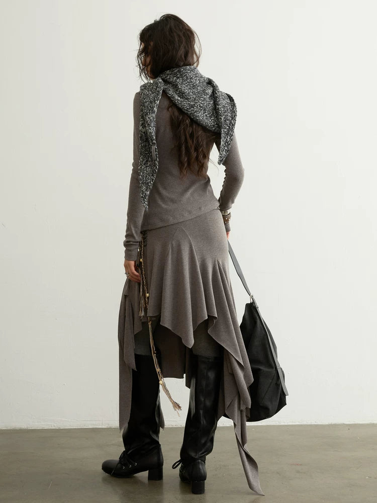 Taupe Draped Asymmetric Tie Top