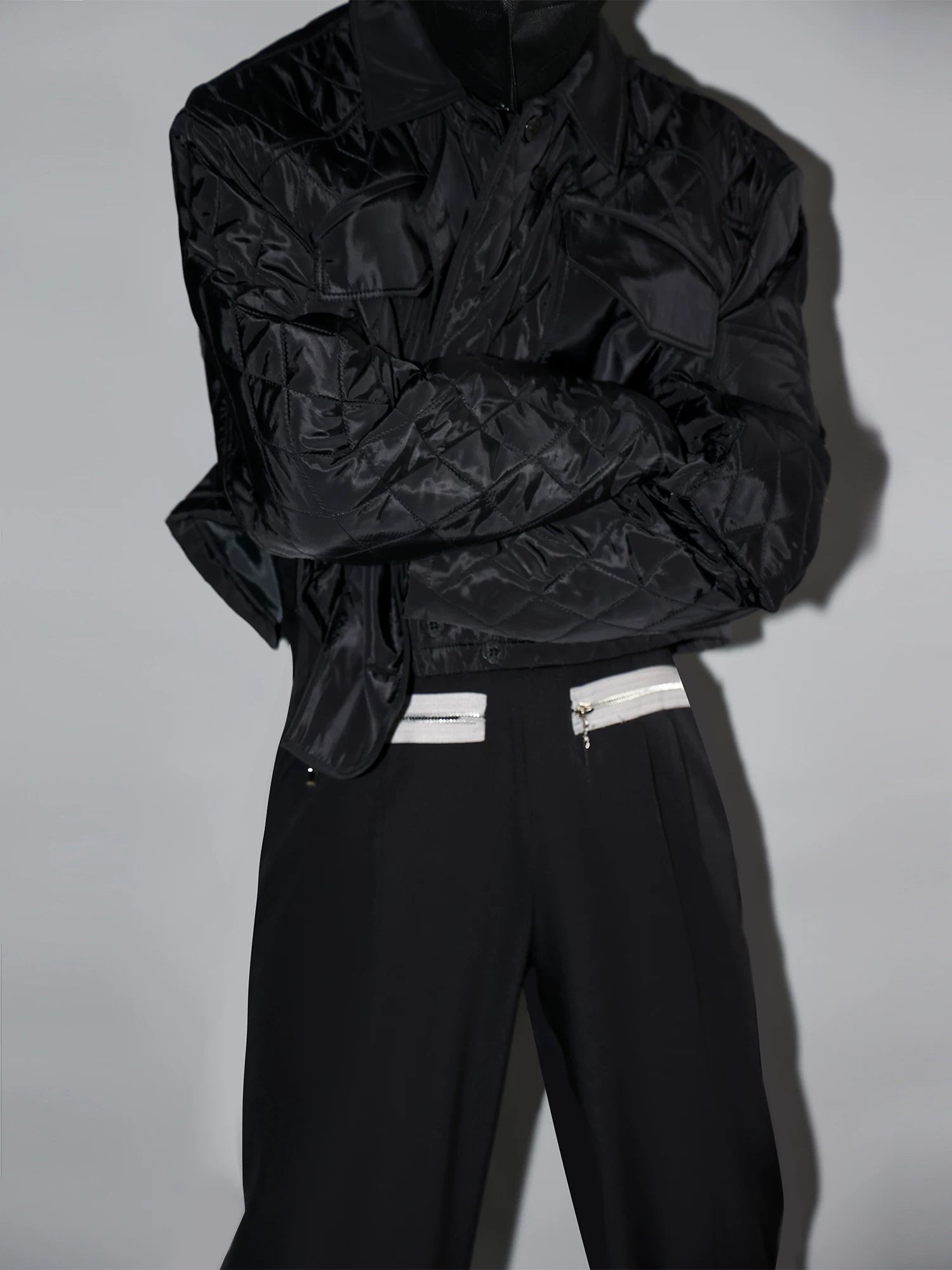 Midnight Grid Quilted Utility Crop Jacket