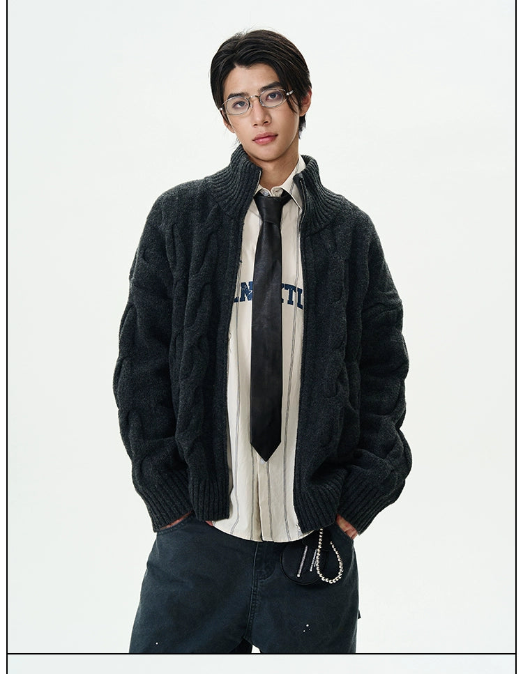 Chunky Cable Knit Zip Cardigan
