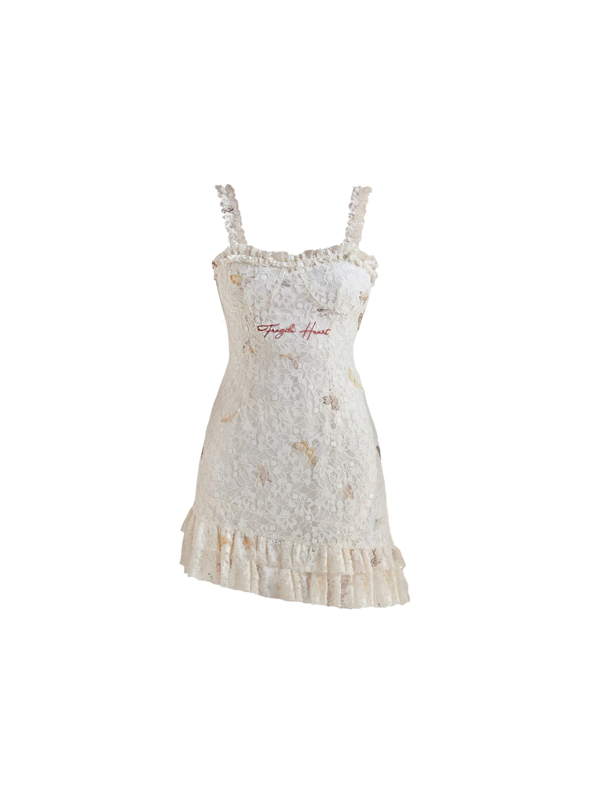 Vintage-Inspired Floral Lace Mini Dress with Ruffle Trim