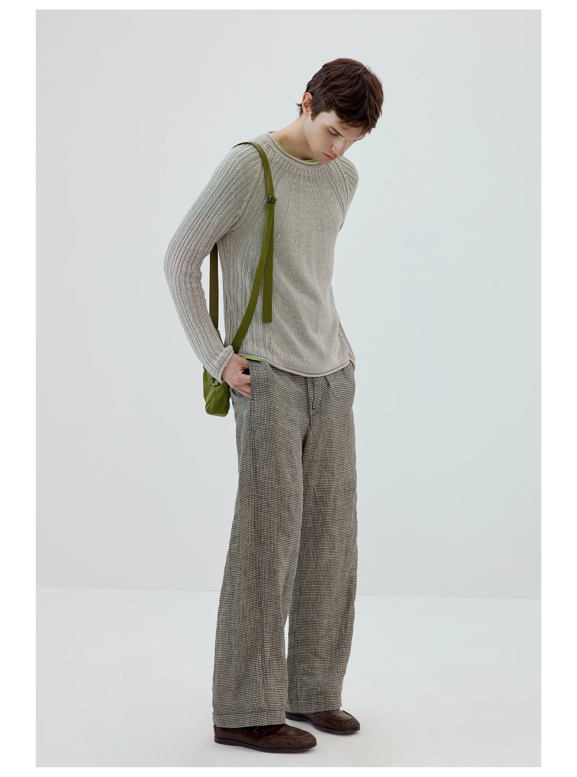 Microcheck Drawstring Wide-Leg Pants