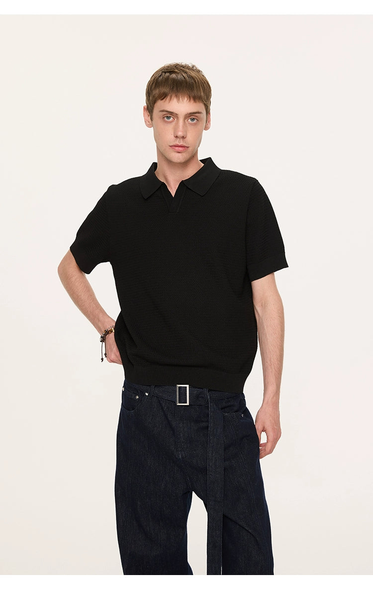 Textured Ice Silk Knit Polo Shirt