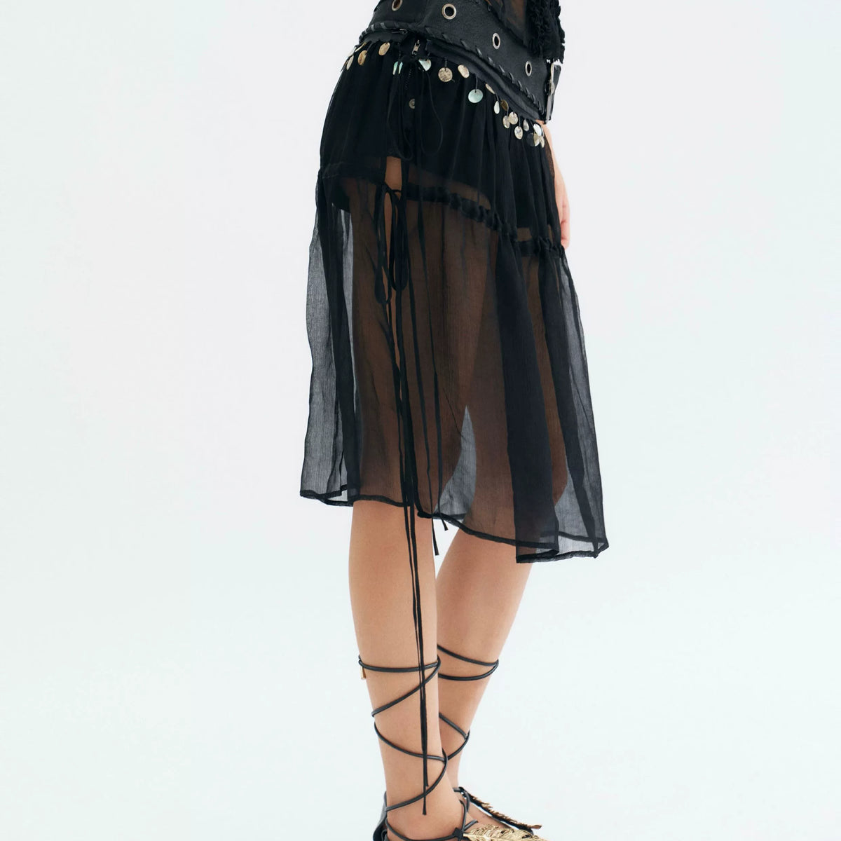 Moonlit Veil Sheer Coin‑Trim Skirt by Flowers Birds Market | Chiclara