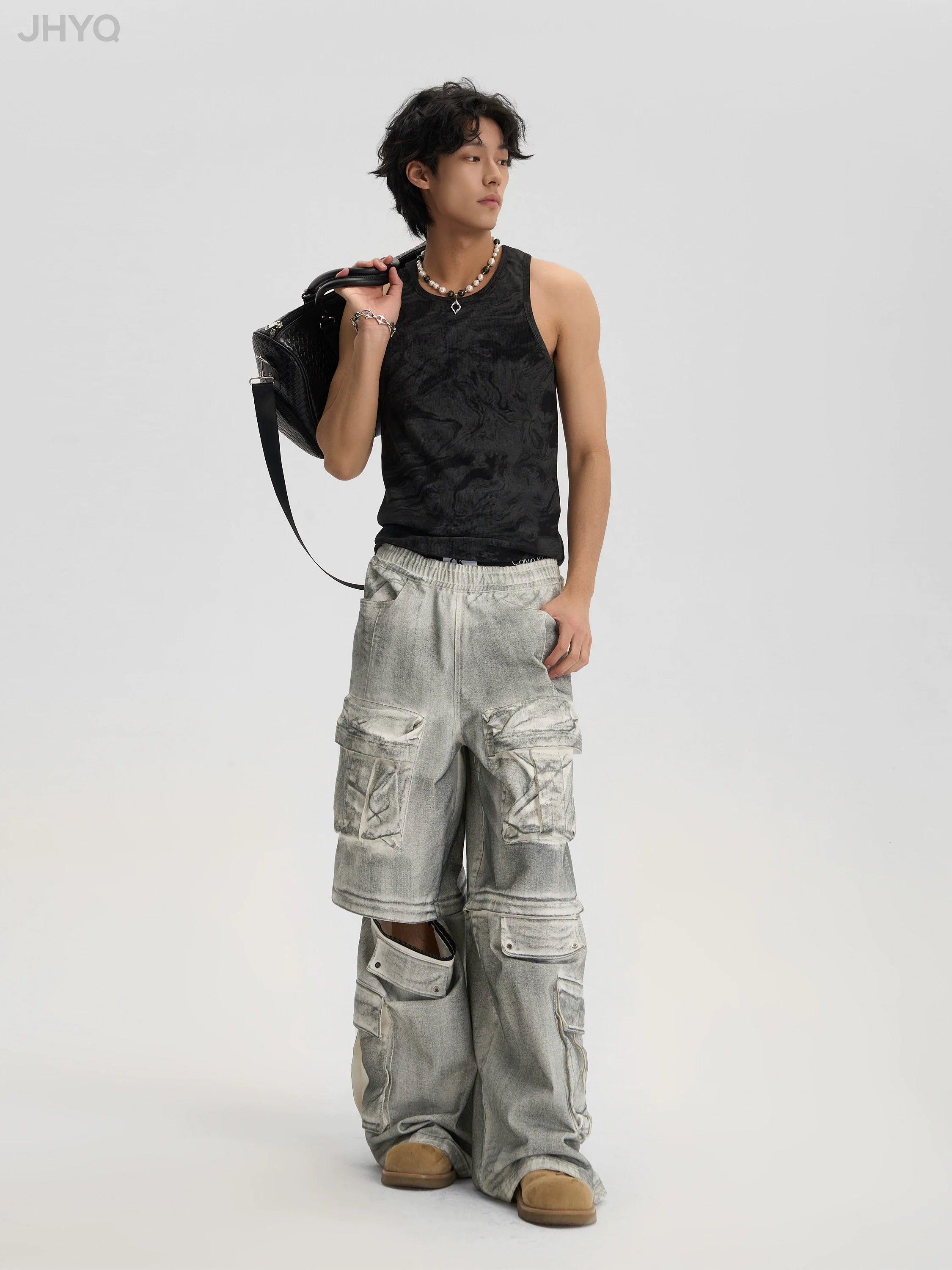 Dirty Dyed Cargo Pants with Removable Pockets - chiclara