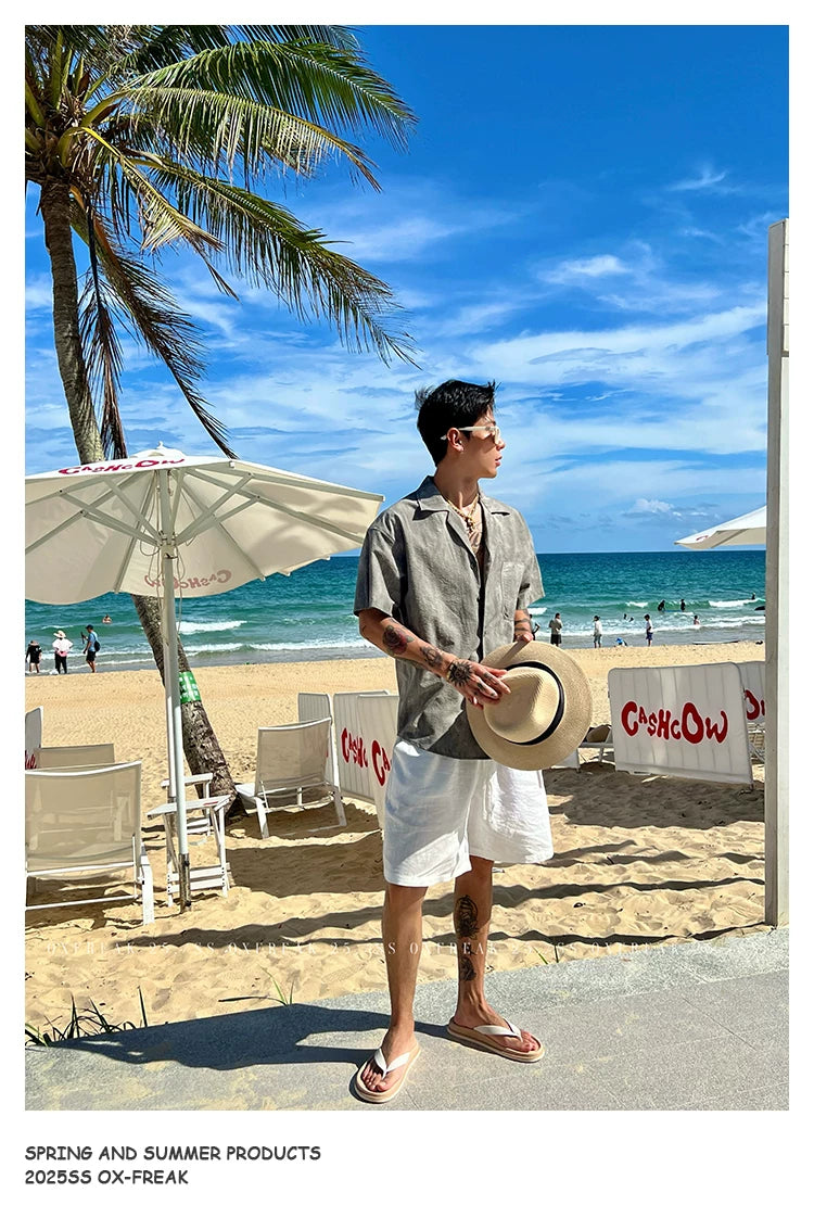 Seersucker Cuban Collar Short-Sleeve Shirt