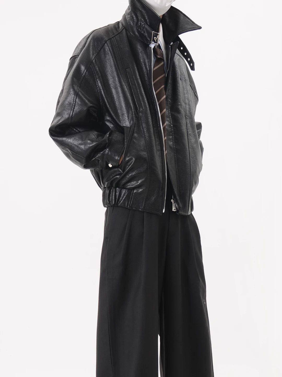 Oversized Faux Leather Zip Up Jacket