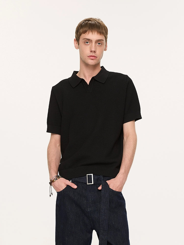 Textured Ice Silk Knit Polo Shirt