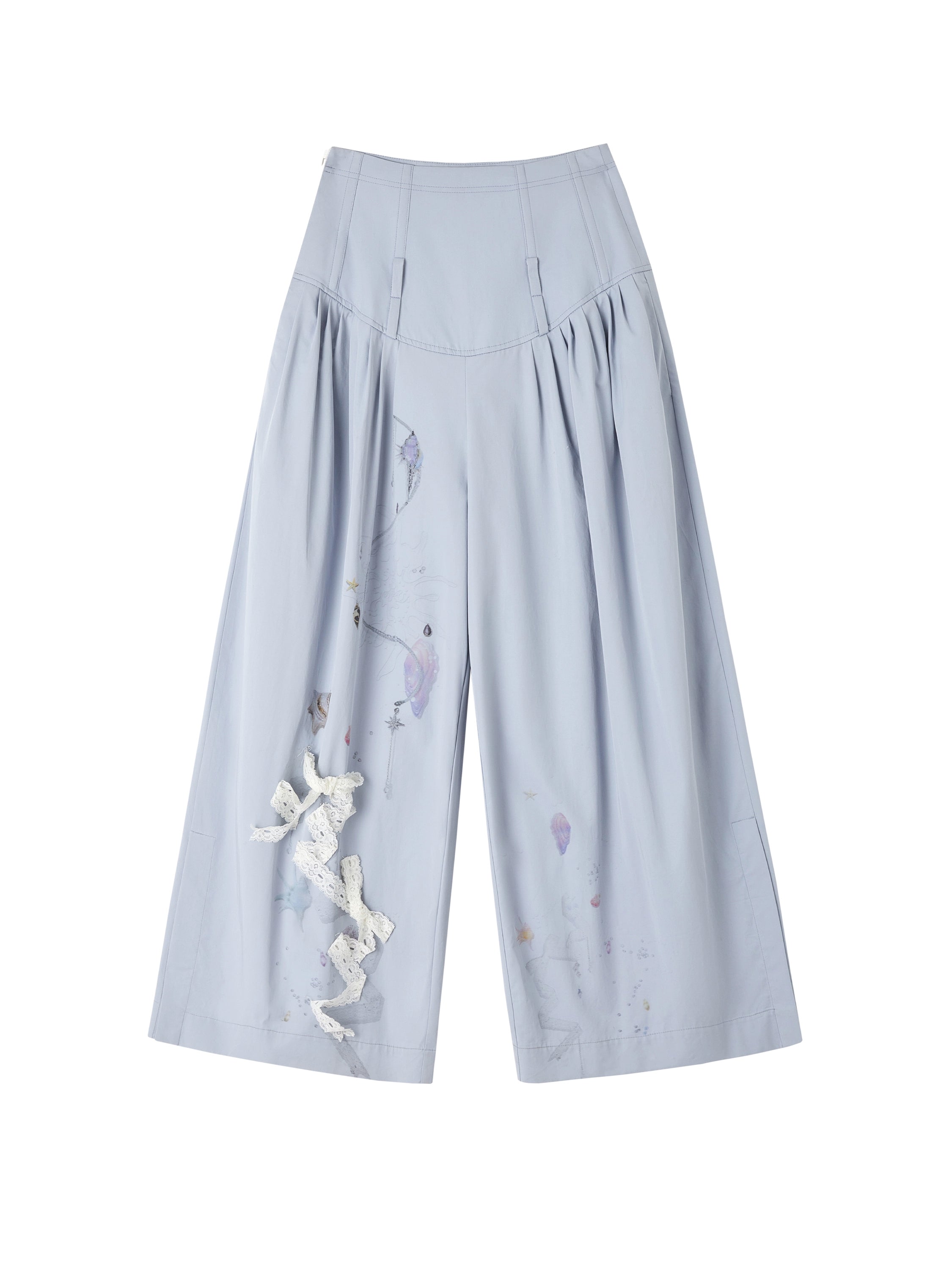 Pleated Cotton Wide-Leg Palazzo Pants