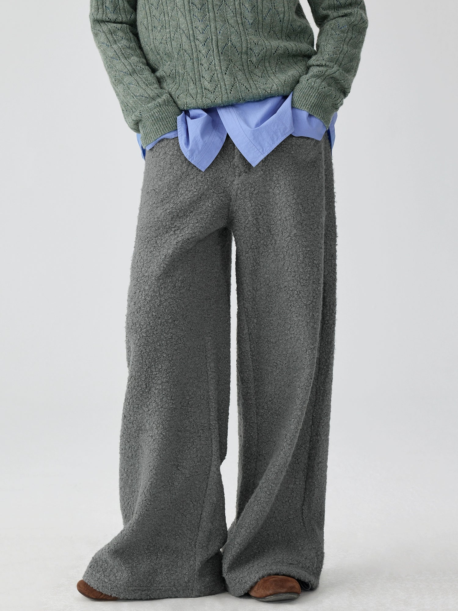 Textured Wide-Leg Fleece Pants